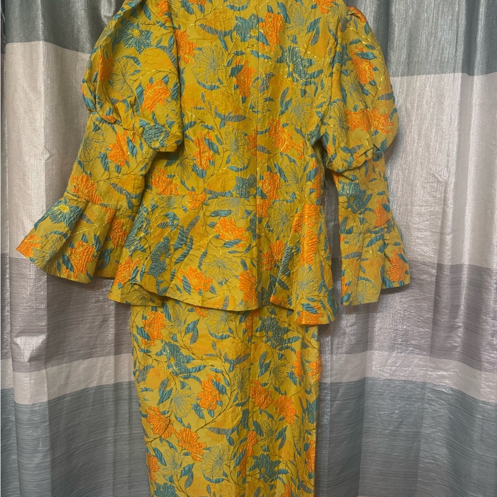 Floral Long Sleeve Dress - Yellow and Orange